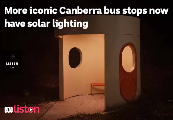 An external view of one of Canberra's iconic bus stops. Image supplied by ACT Government and used on the ABC listen website with the headline - More iconic Canberra bus stops now have solar lighting