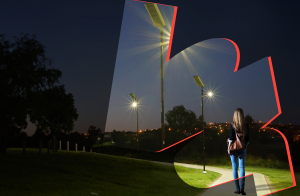 girl walking alone with contract between safe and unsafe lighting