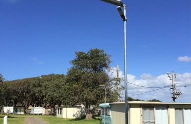 Breamlea Caravan Park lights on the street