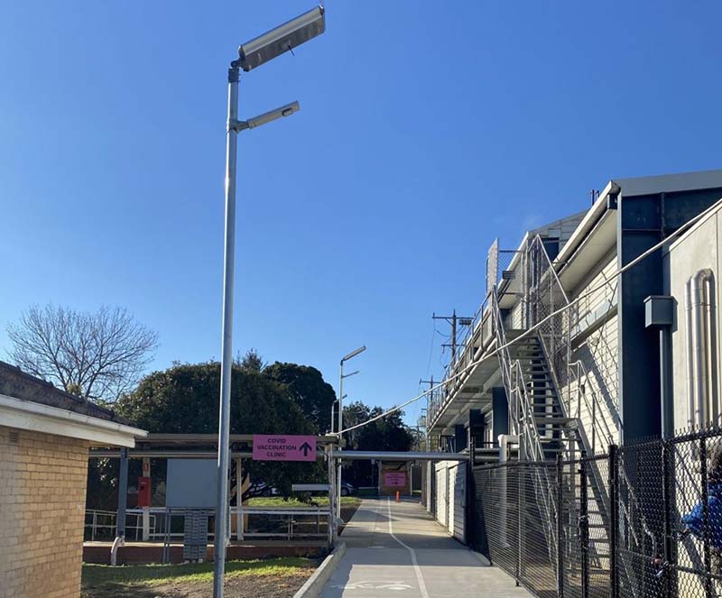 Austin Hospital COVID Vaccination Centre solar lighting