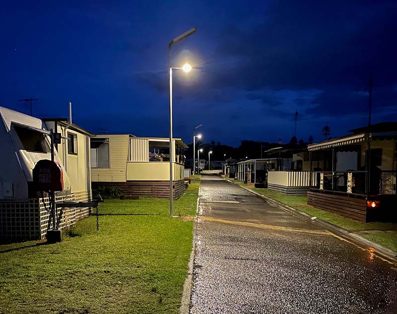 grid connection Norah Head Holiday Park solar lighting