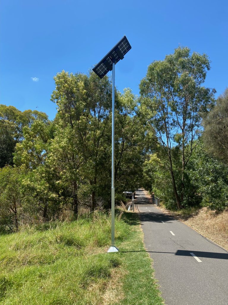 A Remote Energy Storage System (RESS) used to power shaded solar path lights on the Capital City Trail in Royal Park A Remote Energy Storage System (RESS) used to power shaded solar path lights on the Capital City Trail in Royal Park Melbourne.