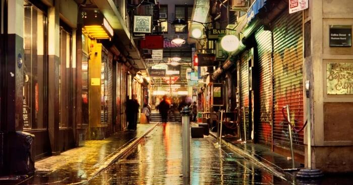 street lights create a sticky street in the melbourne cbd