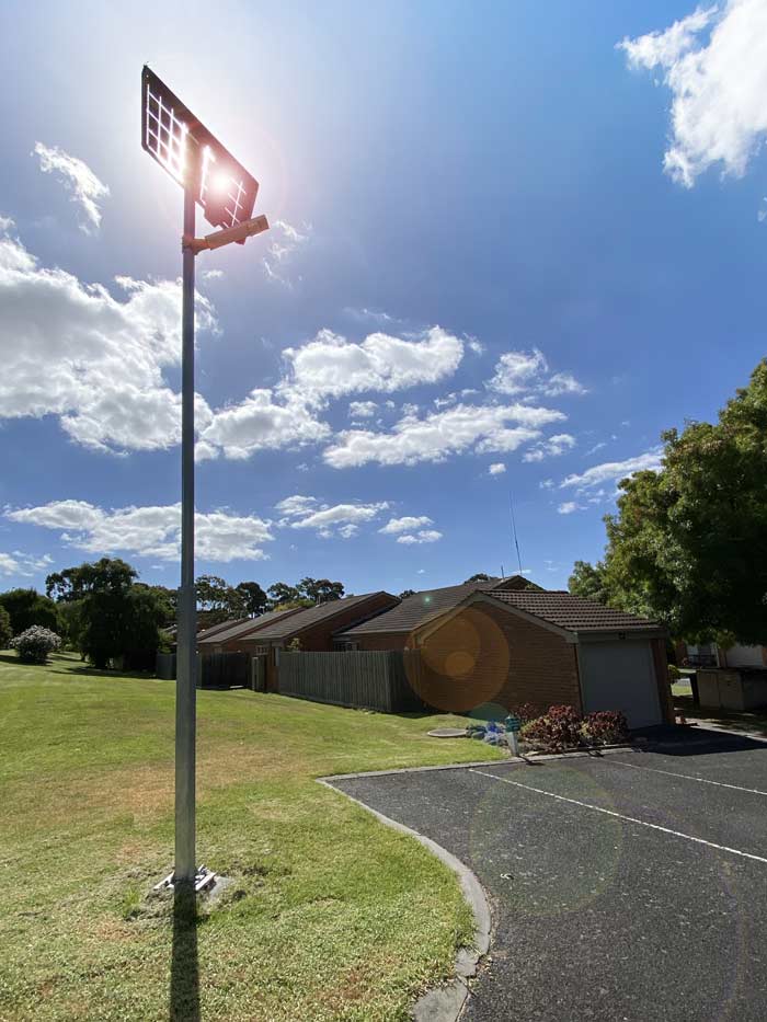 A street light at Valley Village Mews retirement village capturing energy from the sun