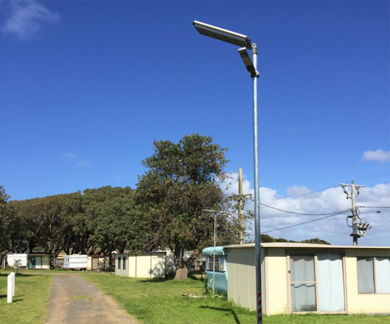 Breamlea Caravan Park lights on the street