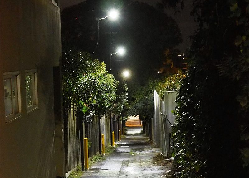 Norman Street Laneway illuminated at night
