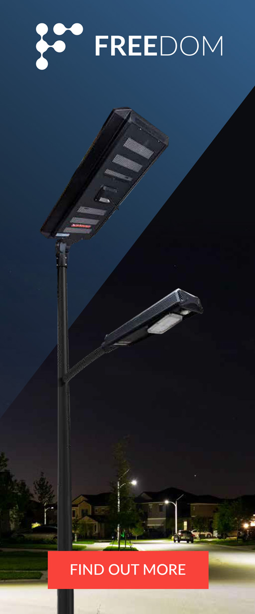 Freedom street light banner ad with picture of freedom street light at night and link to find out more