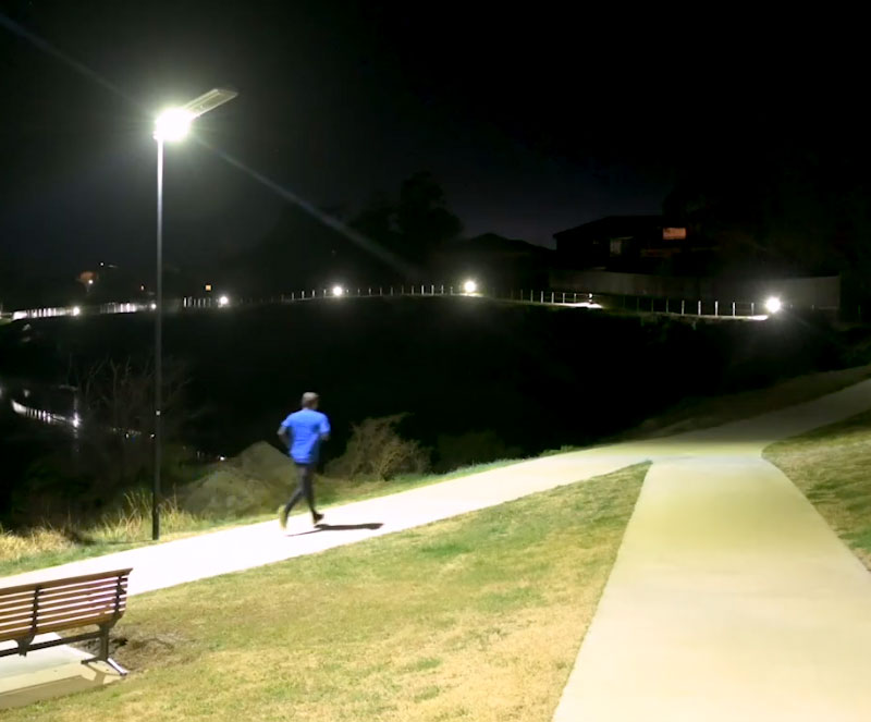 Wollondilly River pathway street with lights