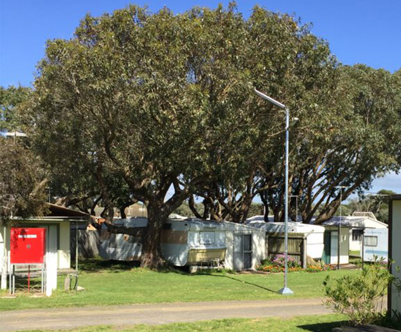 Breamlea Caravan Park lights on the street