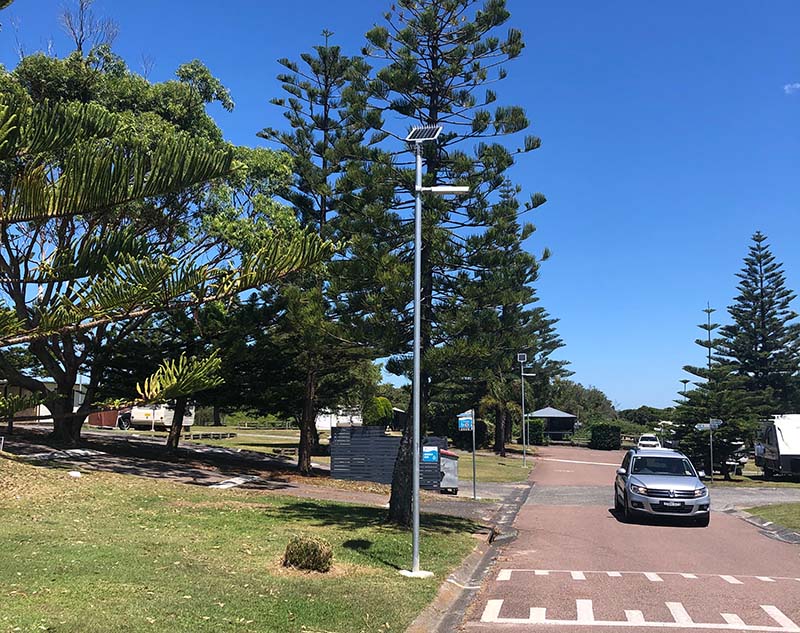 grid connection at Norah Head Holiday Park solar lighting