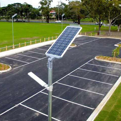 Aerial view of Leadsun solar car park light installed in a public car park