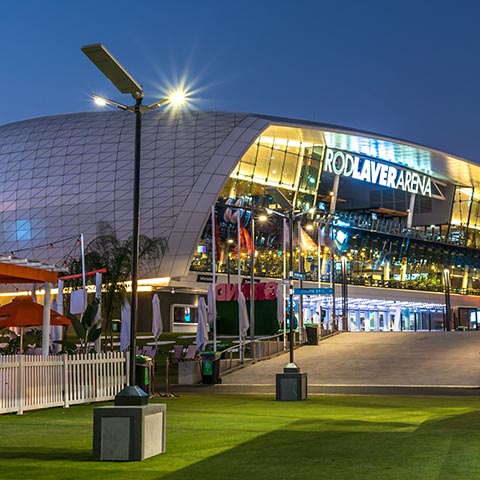 Temporary solar lighting at the Australian Open.