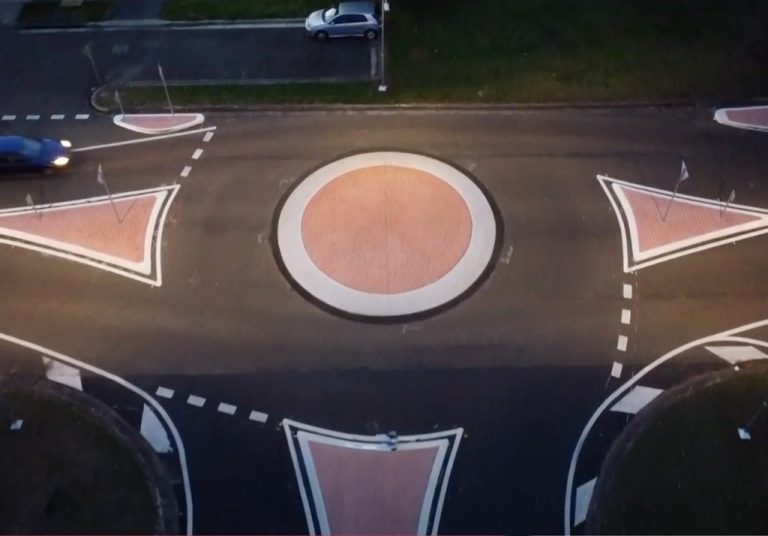An aerial view of the roundabout during the evening.