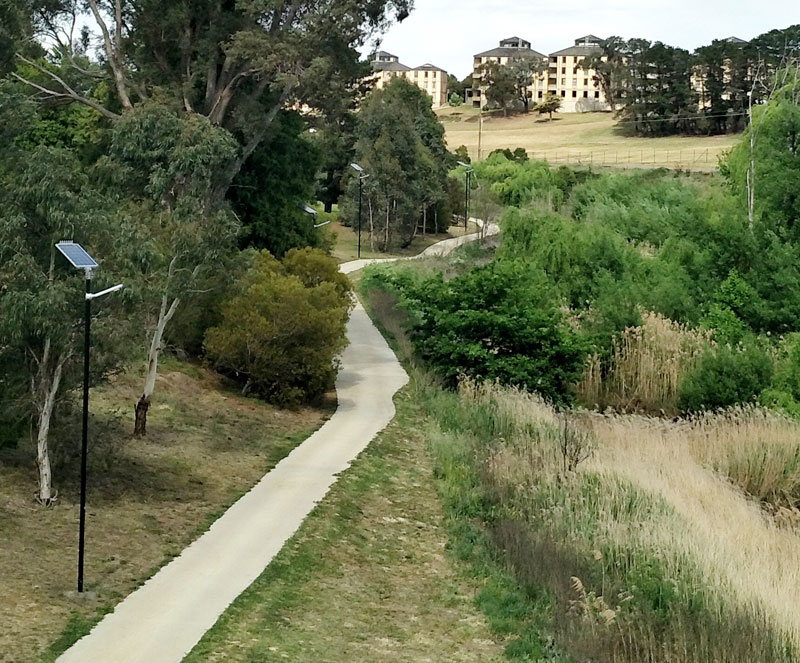 Wollondilly River pathway street with lights 1